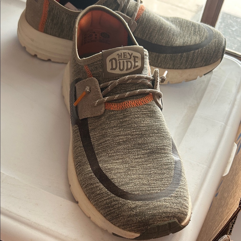 Hey Dude Men's Slip-On Sneakers in Olive and Orange Accent - Picture 2 of 3